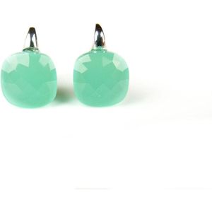 Zilveren oorringen oorbellen Model New Trend gezet met munt groene steen