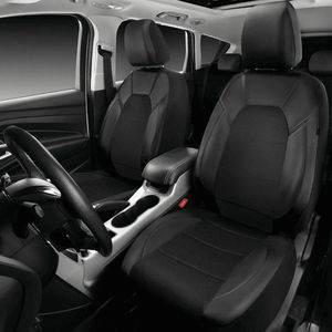 Universele autostoelhoezen van leer en 3D-luchtgaas voor auto's, vrachtwagens, SUV's, compatibel met airbags, met ritssluiting en speciale opening voor hoofdsteunen (complete set, zwart en zwart)