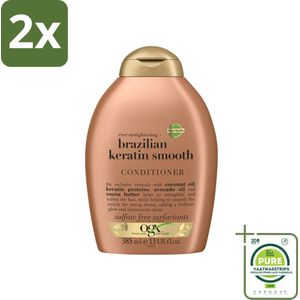 OGX - Brazilian Keratin Smooth - Conditioner - Gladmakend - Herstellend - 385 ml - Voordeelverpakking - 2 stuks - Haar verzorgen - Haar verzachten