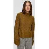QS - Trui - Olijfgroen - Knitwear - Geribbelde Kraag, Lange Mouw, Losse Pasvorm