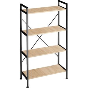 tectake® Boekenkast met 4 Niveaus - Stevige Staande Plank in Industrieel Design - Zwart Metalen Frame, Vintage Houten Plank - 67,5 x 31,5 x 121,5 cm - (Licht Hout, Sonoma Eiken)