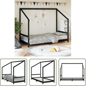 The Living Store Kinderbedframe 90x200 cm massief grenenhout zwart - Kinderbed - Houten Bed - Peuterbed - Kids Bed - Slaapkamersdecoratie
