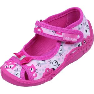 Roze schoentjes, meisjespantoffels met poesjes, met klittenband ZULKA DRUK 21