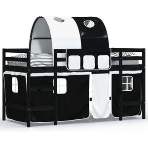 vidaXL - Kinderhoogslaper - met - tunnelx200 - cm - grenenhout - wit - en - zwart