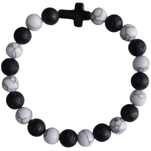 Kruis armband - Jezus - Christelijk - christelijk cadeau - kralen sieraad - bijbel - marmer zwart 1 stuks