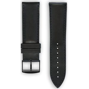 Zwarte lederen Top Italiaans horlogeband (Made in France) 22 mm