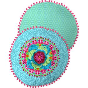 Sierkussen rond  55cm polyester Happiness no.8062 aqua