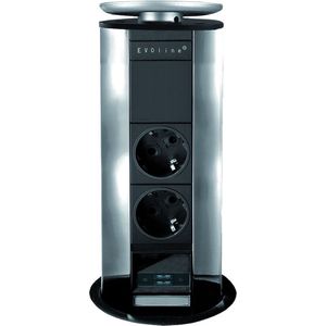 Schulte Stopcontact Evoline Powerport met 2 belgische contactdozen + USB lader kleur Alu/Zilvergrijs