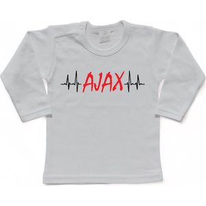 Amsterdam Kinder t-shirt Lange Mouw | ""AJAX hartslag | Verjaardagkado | verjaardag kado | grappig | jarig | Amsterdam | AJAX | cadeau | Cadeau | Wit/zwart/rood/zwart | Maat 98