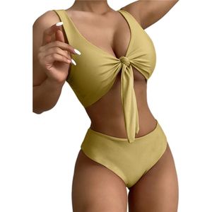 Hoge Taille Halter Bikini - Geel - Dames - Badpak - Maat S