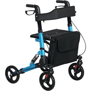 Rollator – Wandelwagen – Looprek – Mobiliteitswagen – Rollator Met Zitje – Lichtgewicht Aluminium – Inklapbaar - 66 x 65 x 80-93 cm - Blauw