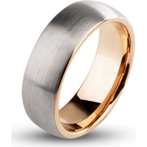 Tungsten Heren Ring met Geborsteld Staal - Rosé Goud Kleurig - Wolfraam - Cadeau voor Man - Mannen Cadeautjes Accesoires