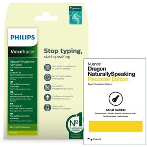 Philips DVT2805/02 VoiceTracer - Nuance Dragon NaturallySpeaking Recorder Edition - Speech Recognition Software - Spraakherkenning software - NL/EN/FR/DE/IT/ES - Windows only