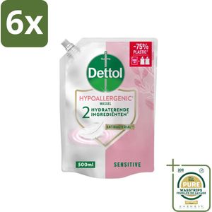 Dettol - Handzeep Navulling - Hypoallergenic - Sensitive - 500 ml - Voordeelverpakking - 6 stuks - Gevoelige huid - Antibacteriële zeep