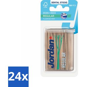 24 x Jordan Tandenstokers Double Ended Regular 100 stuks per verpakking - Tandenstokers - Tandenreiniging - Interdentale Ruimtes - Tandplak - Fluoride