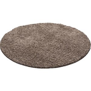 Rond Hoogpolig Vloerkleed | Tapijt | Shaggy | Life | Mokka | 80x80 cm