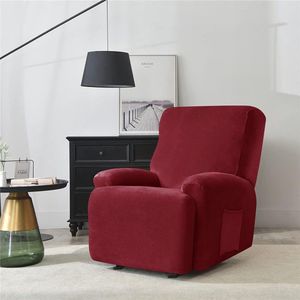 Ligstoelhoezen met zakken, effen kleur fauteuil stoelhoezen 4 stuks, polyester spandex meubelbeschermer, antislip fauteuil bankhoes voor woonkamer (bordeauxrood)