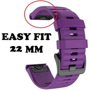 Firsttee - Siliconen Horlogeband - EASY FIT - 22 MM - Voor GARMIN - Paars - Horlogebandjes - Quick Release - Easy Click - Garmin – Fenix 5X – Fenix 6X - Fenix 3 - Horloge bandje - Golfkleding - Golf accessoires – Cadeau