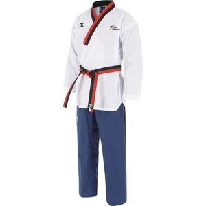 JCalicu poomsae taekwondopak poom jongen | WT | Wit / Blauw (Maat: 140)
