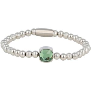 *Bedelarmband met groene kristalglazen bedel - Mooie zilveren dames armband met groene bedel - Met luxe cadeauverpakking