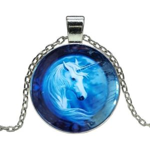 Fako Bijoux® - Ketting - Cabochon - Eenhoorn - Blauw