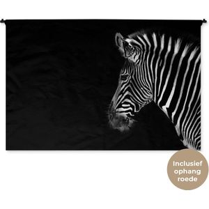 Wandkleed Dieren op een zwarte achtergrond - Zebra op zwarte achtergrond Wandkleed katoen 180x120 cm - Wandtapijt met foto XXL / Groot formaat!