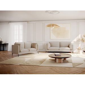 Vente-unique Driezits- en tweezitsbank van beige ribfluweel KESTREL L 215 cm x H 85 cm x D 89 cm