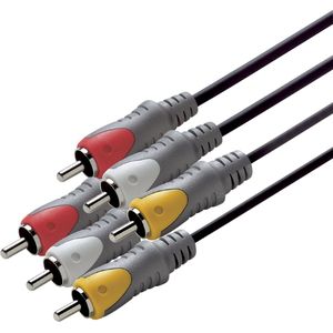 Scanpart audio video kabel 2.5 meter - Geschikt voor aansluiting TV met DVD speler of video recorder - 3 tulp aansluitingen