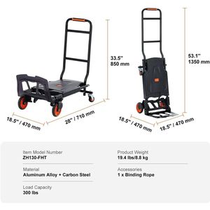Steekwagen - Transportkar - Transportwagen - Magazijnwagen - Platformwagen - 2-in-1 Handtruck - Opvouwbare - Aluminium - 136 kg Capaciteit -Draagbare Trolley voor Magazijn, Supermarkt en Tuin - Steekkar