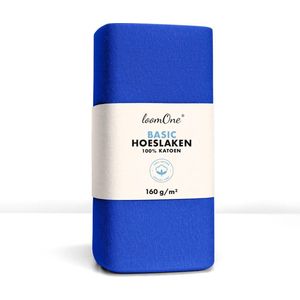 Loom One Hoeslaken – 100% Jersey Katoen – 200x220 cm – tot 35cm matrasdikte– 160 g/m² – voor Boxspring-Waterbed - Koningsblauw