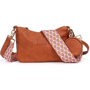 Camel schoudertas Monto | handtas | schouderband | crossbodytas | handbag | bagstrap | shoulderstrap | verstelbaar | modetrend |