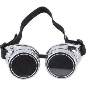 KIMU Goggles Steampunk Bril - Zilver Chroom Montuur - Zonnebril Glazen - Zilveren Motorbril Burning Man Rave Space Stofbril Zijkleppen Festival