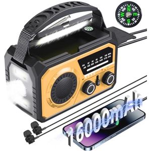 Draagbare Solar Noodradio met Kompas, USB Telefoonlader, Zaklamp en SOS-alarm voor Kamperen en Wandelen