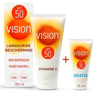Vision Zonnebrand lotion - SPF 50 - 180 ml – Nu met gratis on the go tube SPF 30 25 ml lotion