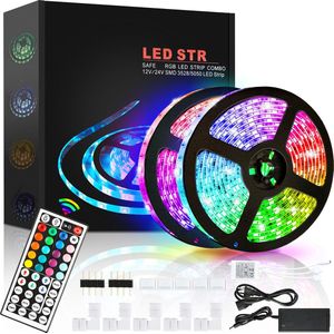 LED Strip 10 meter 5050 RGB – 300 Light strip – RGB LED Strips Verlichting – met 44 Keys Afstandsbediening – licht strip dimbaar - zelfklevend – Met Batterij aansluiting