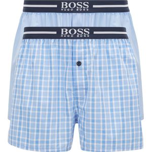 HUGO BOSS boxershorts woven (2-pack) - heren boxers wijd model - lichtblauw met wit geruit en gestreept - Maat: XXL