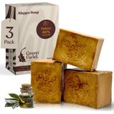 Green Fadel - Aleppo Zeep - Set van 3 - 40% Laurierolie - 60% Olijfolie - Handgemaakt - Natuurlijke Zeep - 600 g