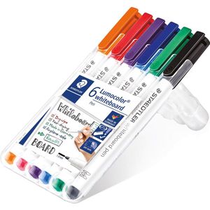 Staedtler whiteboard pen Lumocolor Pen, opstelbare box met 6 stuks in geassorteerde kleuren