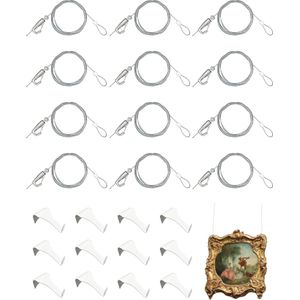 Foto ophangset - Wit - 12 Haken - Roestvrij Staal - 183 cm Koord