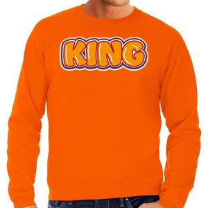 Bellatio Decorations Koningsdag sweater voor heren - King - oranje - feestkleding XXL