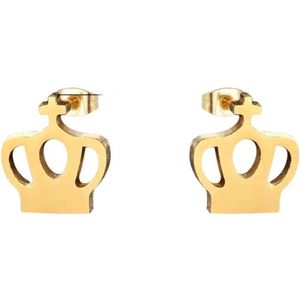 Aramat Jewels Oorbellen - Stalen Kroontjes Oorbellen | Gouden RVS Oorstekers - Roestvrij staal - Vrouwen - Kinderen - [9mm]