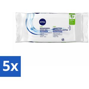 5 x NIVEA - Reinigingsdoekjes - Verfrissend - Verwijdert Waterbestendige Make-up - 7 Doekjes - Hydra IQ - Normale Huid - Gemengde Huid - Verfrissend - Handig