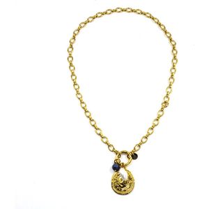 Ketting Golden Coin Sodalite Stone Pearl Goud | 18 karaat gouden plating | Staal - 50 cm | Buddha Ibiza