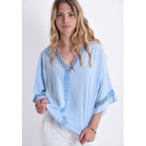 Luchtige viscose dames top met vlinder mouwen, kleur STERK BLAUW, 40/42