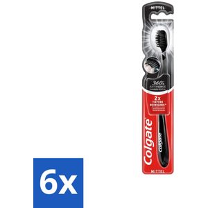 6 x Colgate - Tandenborstel - Charcoal Black 360 Medium - Zwart - 1 Tandenborstel - Tandenborstel - Tandenpoetsen - Houtskool - Mondverzorging - Tandenborstel Zwart