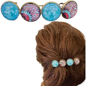 Hairpin.nu Color Haarclip XL glas cabochon turquoise Ibiza print haarspeld haarmode