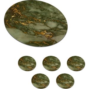 Onderzetters voor glazen - Rond - Marmer - Patronen - Goud - 10x10 cm - Glasonderzetters - 6 stuks