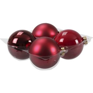 4x stuks kerstversiering kerstballen rood/donkerrood van glas - 10 cm - mat/glans - Kerstboomversiering