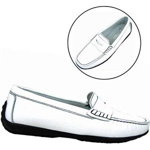 Stravers - Luxe Mocassins Maat 44 Dames Grote Maten Witte Leren Instappers