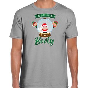 Bellatio Decorations fout kersttrui t-shirt heren - Kerstman sneeuwbol - grijs - Shake Your Booty S